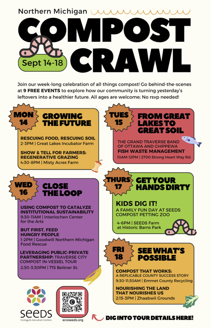 Dates and times for the events of the 2026 Compost Crawl